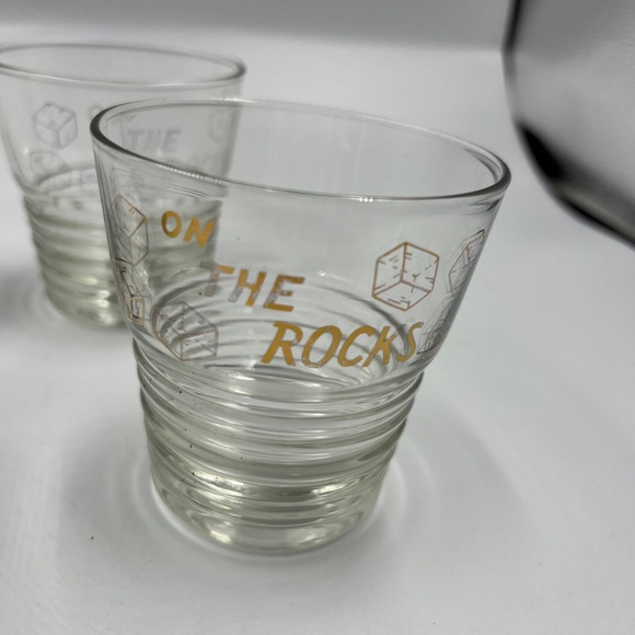 Vintage Whiskey Glasses "On The Rocks" Midcentury Modern 4 Piece Set Bar Cups - Picture 6 of 7